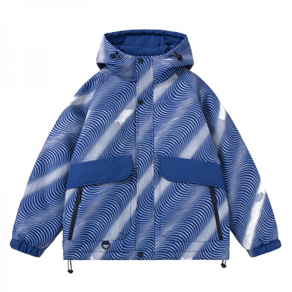 Swirl Print Puffer Jacket with Front Pockets