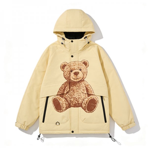 Bear Graphic Puffer Jacket with Hood