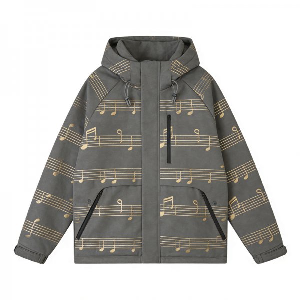 Music Notes Print Puffer Jacket