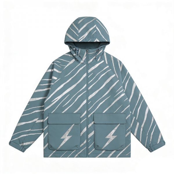 Lightning Stripe Puffer Jacket in Slate Blue