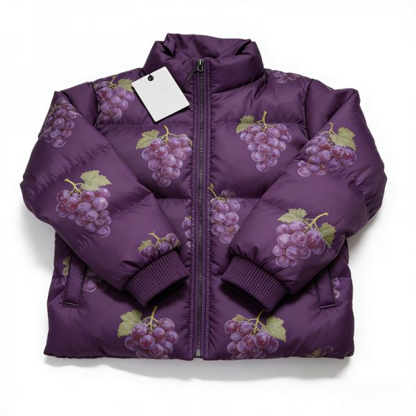 Grape Pattern Purple Puffer Jacket