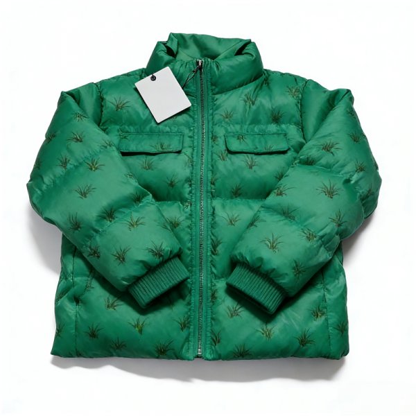 Palm Print Green Puffer Jacket
