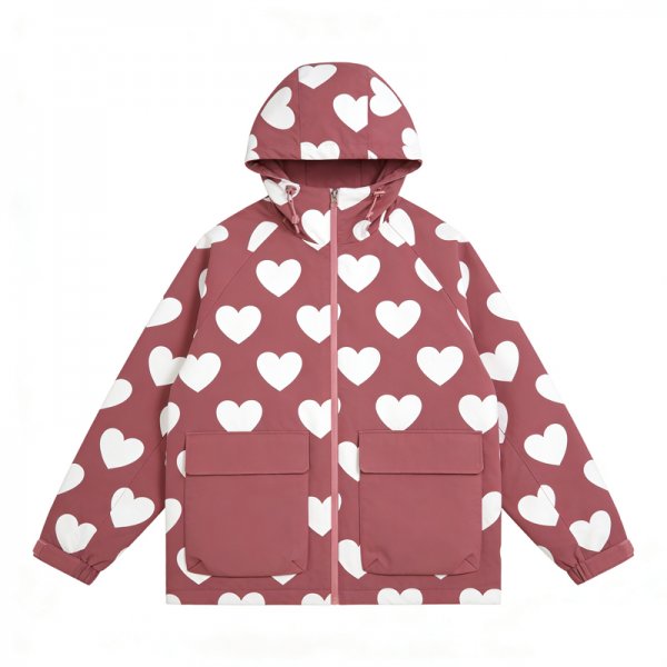 Heart Print Hooded Puffer Jacket