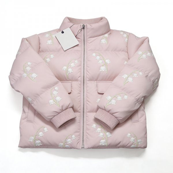 Pink Floral Embroidered Puffer Jacket