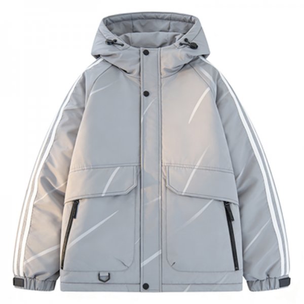 Mono-Luxe Hooded Puffer Jacket with Striped Detail